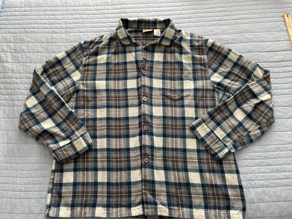 L.L.Bean Cotton Flannel Shirt Women XL Plaid Button Front Blue Gray K12
